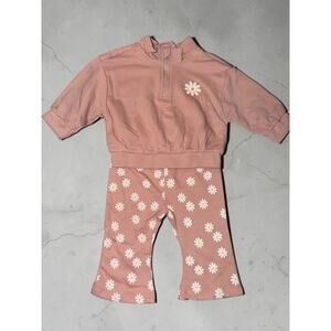 Cat and Jack 2 Piece Set Infant Girls 3-6 Months Pink W/ Flowers CottonSet NWT